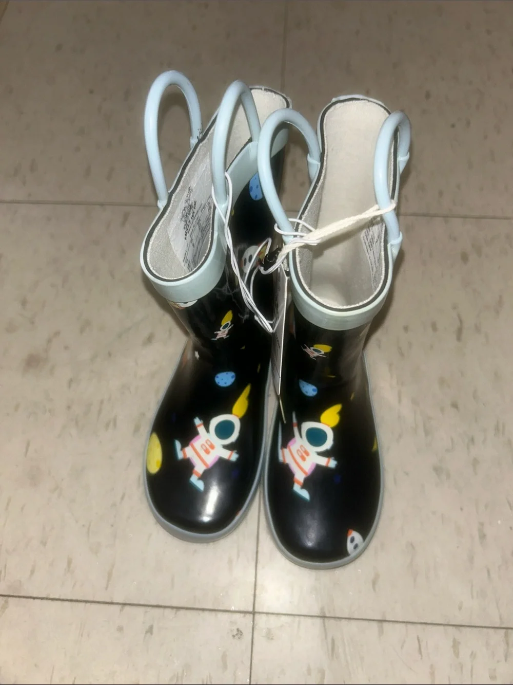 Kids Space-Print Rain Boots in Black